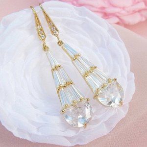 Glamorous Cubic Zirconia Diamond Drop Earrings Gold